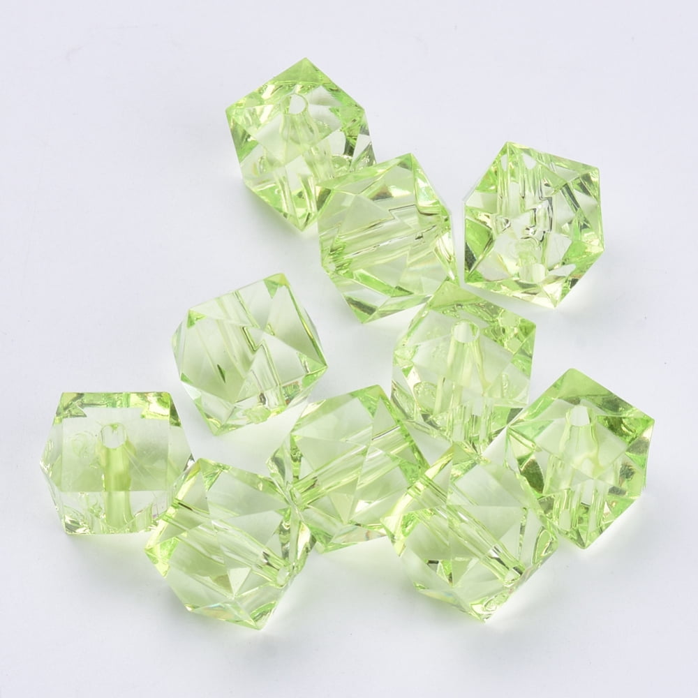 500 g Transparent Acrylic Beads Faceted Cube Lawn Green 10x10x8mm Hole: 1.5mm about 900pcs/500g
