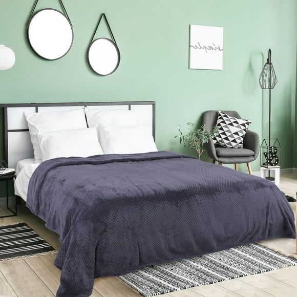PiccoCasa Luxury Fleece Bed Blanket Woven Mesh Full/Queen Cyber Grape Purple