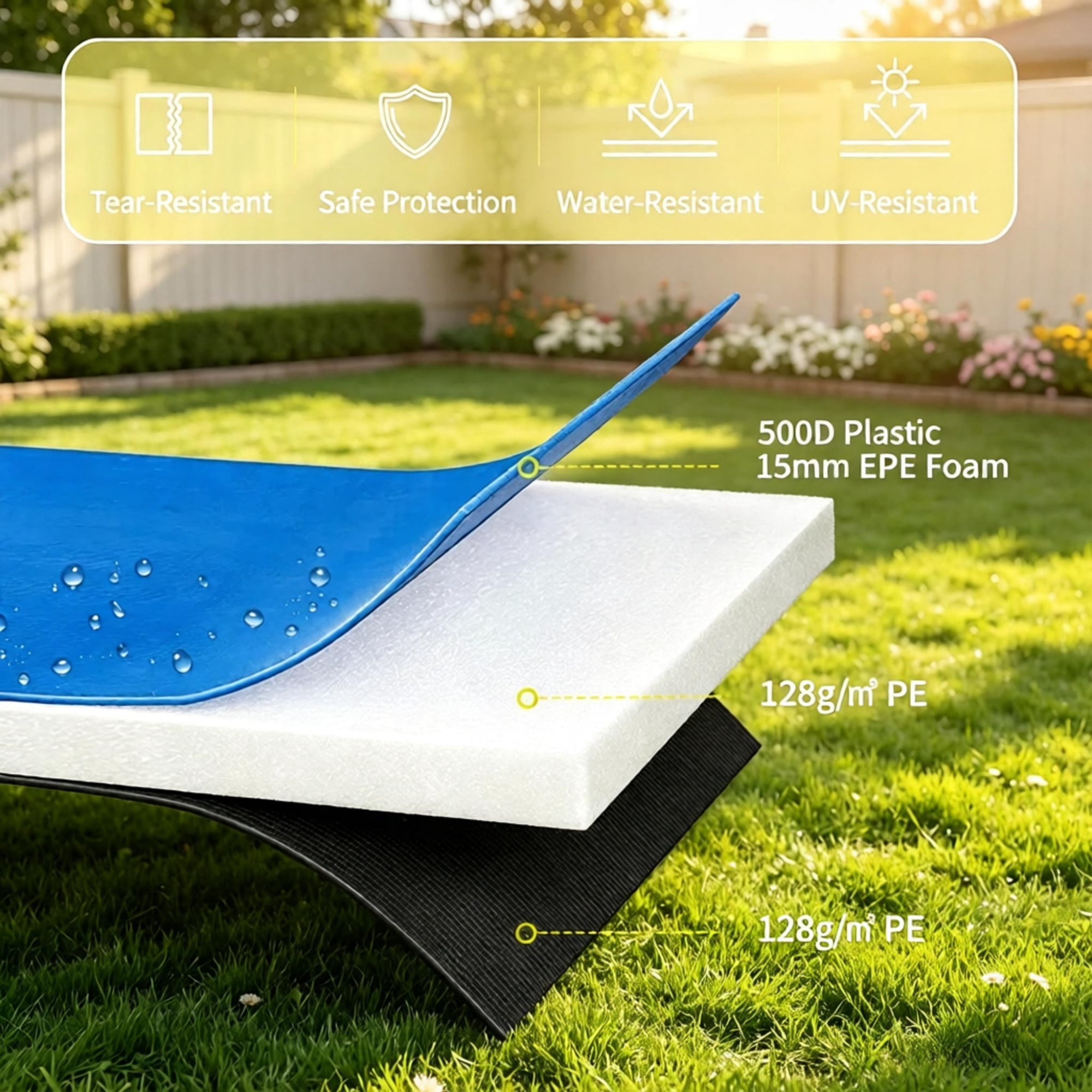 12FT Trampoline Spring Pad, Safety Replacement Cover, Waterproof & Tear Resistant, No Pole Holes, All Weather Trampoline Part, Multi-Color (Only Trampoline Replacement Mat)