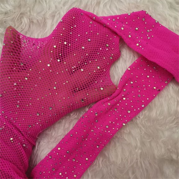 Women Girl Acrylic Thin Glitter Small Mesh Fishnet Tights Stockings Shiny Pantyhose ROSE RED