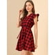thumbnail image 2 of Vestido Cuadroscuadros Vintage Cinturón Línea A Rojo-Negro T M, 2 of 6