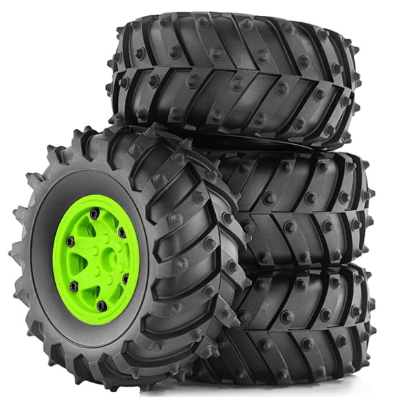 NEW 4pcs 128mm 1/10- Beadlock Wheel Rim Rubber Tire Set for 1/10 RC Crawler Car TRX4 D90 D110 Axial SCX10 Green