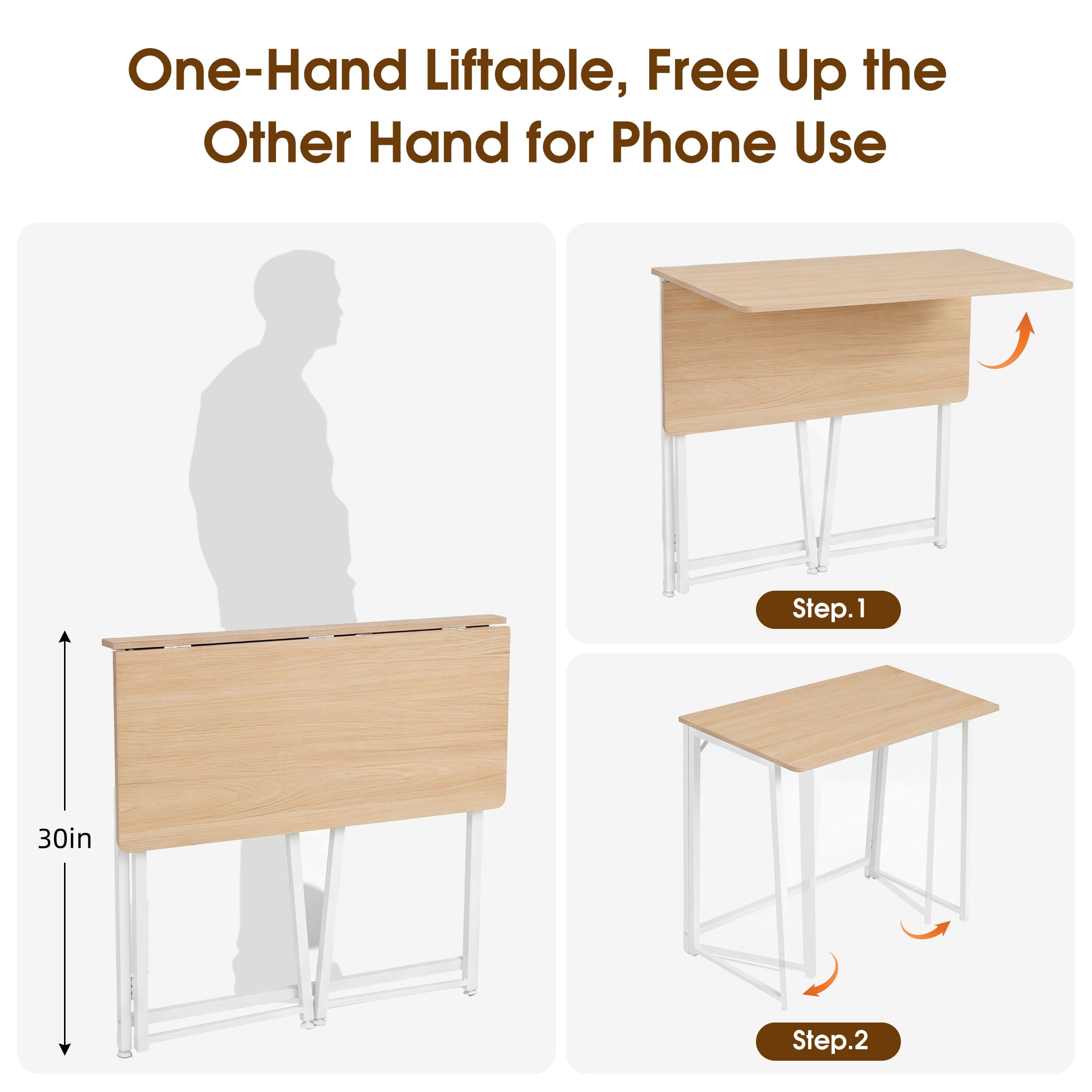 Gianna Foldable Desk, Space-Saving Small Workstation Table, Easy Assembly for Home Office, RV, Dorm – 31.5 inch Portable Computer Writing Desk