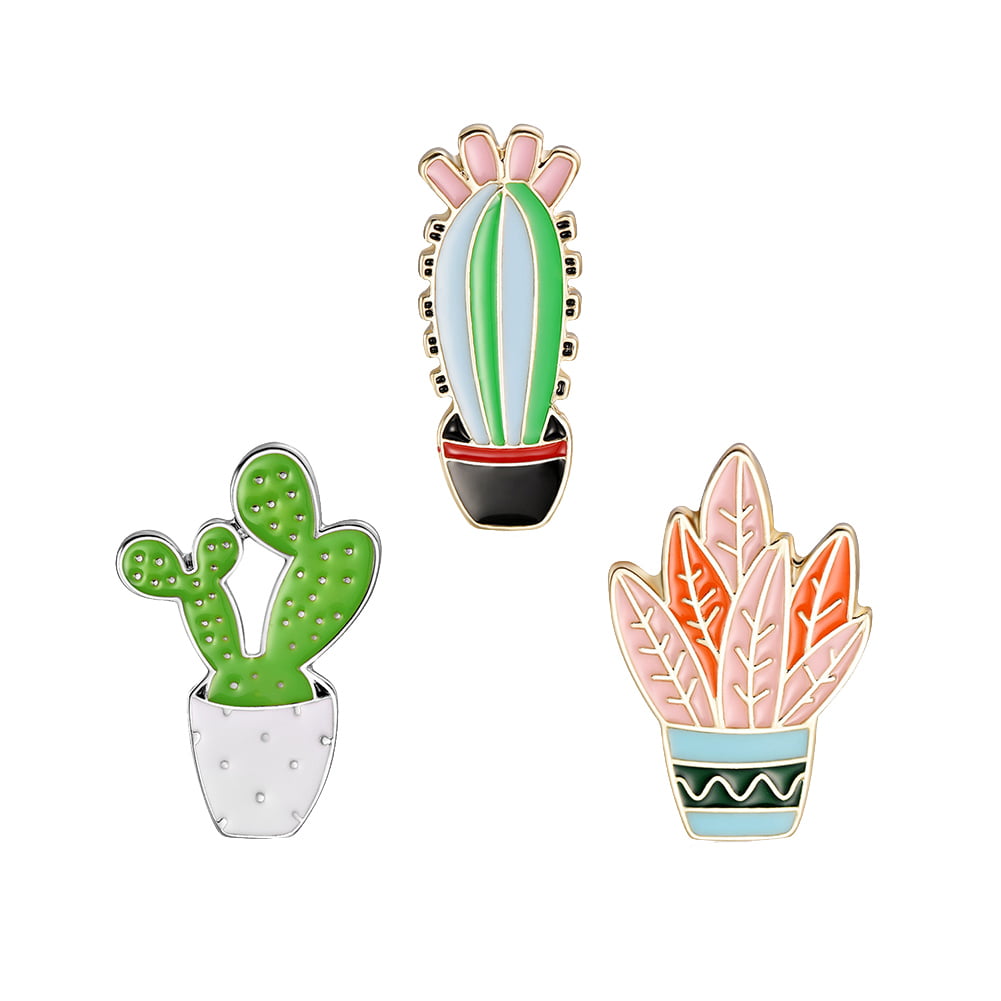 EG_ 3Pcs/Set Cartoon Cactus Plant Enamel Badge Brooch Pin Clothes Jewelry Mystic