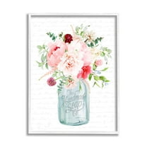 Stupell Industries Bright Pink Floral Bouquet Cursive Script Pattern Graphic Art White Framed Art Print Wall Art, Design by Lettered and Lined