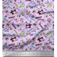 thumbnail image 1 of Soimoi Crepe Silk Fabric Scissor,Buttons & Machine Sewing Printed Craft Fabric by The Yard 42 Inch Wide, 1 of 1