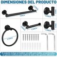 thumbnail image 2 of Juego de Accesorios para baño, 5 Piezas Accesorios de Baño de Acero Inoxidable, Toalleros de Barra Toalleros de Anillo Portarrollos para Papel Ganchos para Toallas para Baños, Cocinas (Negro), 2 of 7