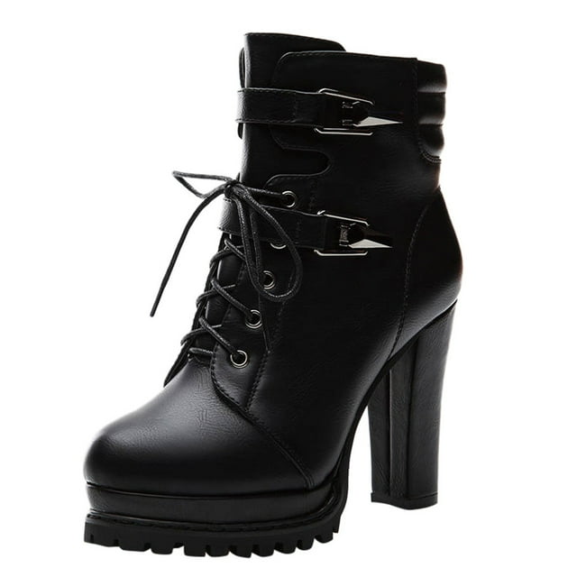 VBARHMQRT Bottes à Talons Hauts pour Femmes, Bottes de Moto à Semelle Épaisse avec Bride Croisée, Nouvelles