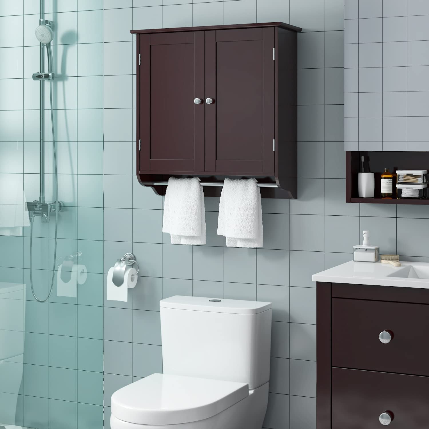 Homfa Over-the-Toilet Storage Cabinet with 2 Side Doors, Freestanding