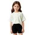 thumbnail image 3 of SGMVNU 2 Pack Girl's Striped Shirt Drop Shoulder Short Sleeve Casual Loose Tee Baby Toddler Kids Summer Outfits, Size 2-3 Years, Light Pink & Light Green, 3 of 9
