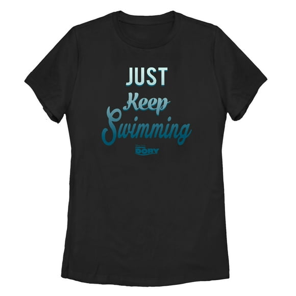 Women's Finding Dory Just Keep Swimming Motto  T-Shirt - Black - X Large