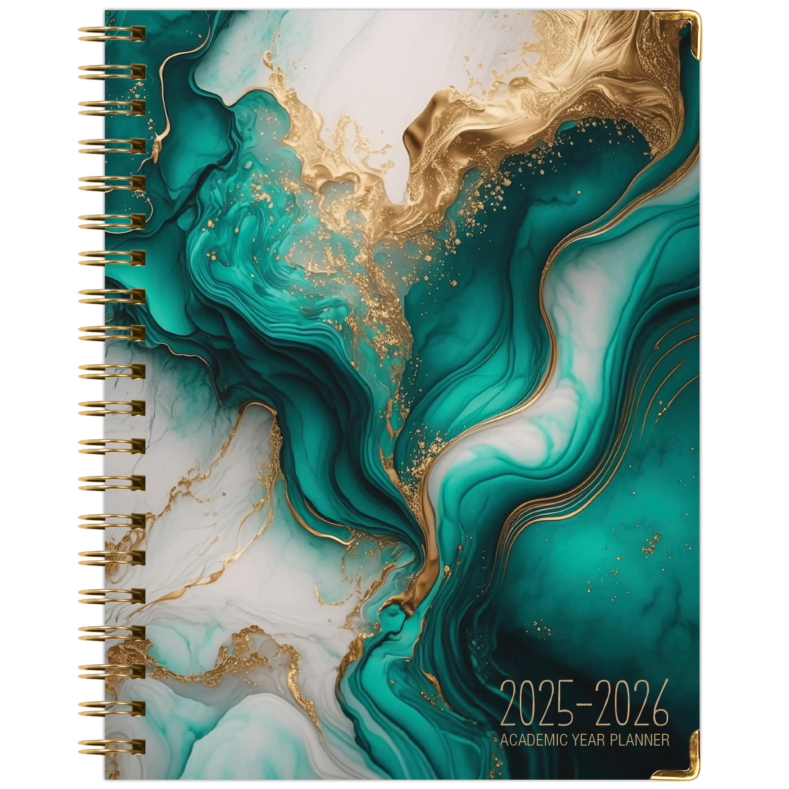 Academic Year 2025-2026 Planner, June 2025 - July 2026, 8.5"x11" Daily Weekly Monthly Planner Yearly Agenda, Hardcover, Bookmark, Pocket Folder and Sticky Note Set (Teal Gold Marble)