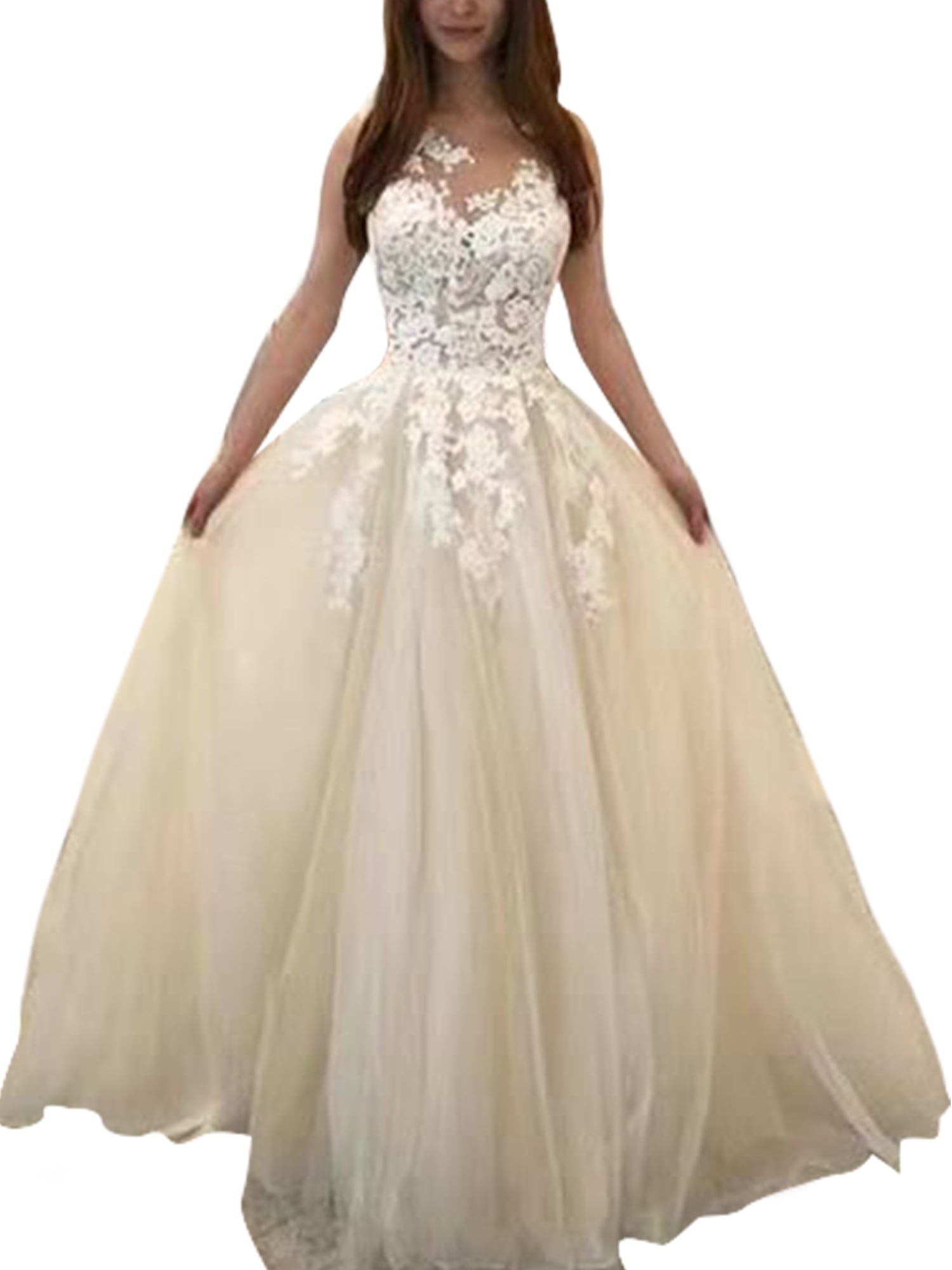 Plus Size Women Lace Crochet Wedding Dress Formal Sleeveless V Neck
