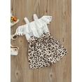 thumbnail image 3 of Seyurigaoka Infant Girls Summer Lace Patchwork Playsuit, Cold-shoulder Sleeveless Leopard/ Floral Print Bandage Romper with Bobbles, 3 of 9