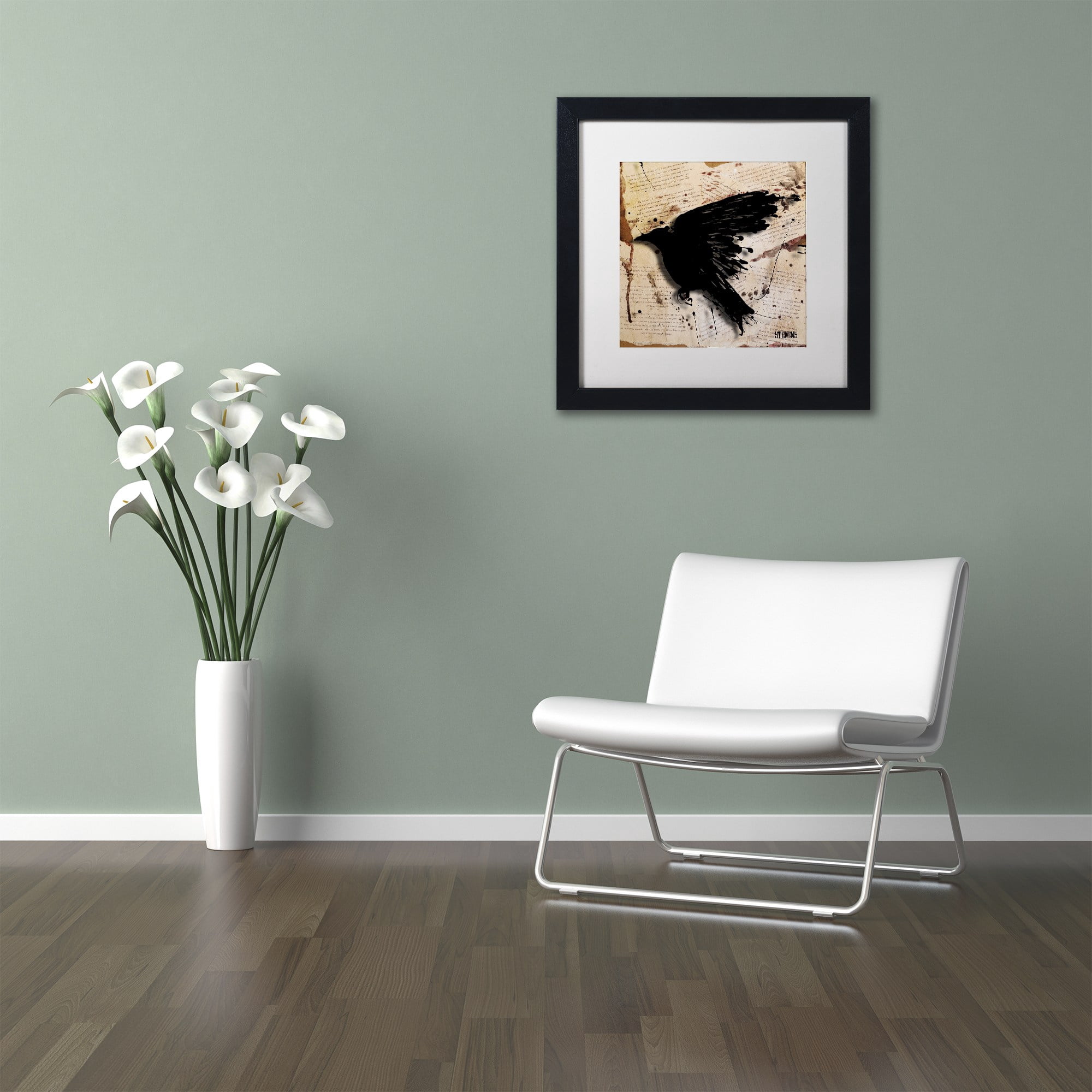 Trademark Fine Art "The Raven 3" Canvas Art by Roderick Stevens, White Matte, Black Frame
