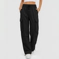 thumbnail image 4 of hlysgo Women's High Waisted Cargo Pants Loose Fit Wide Leg Cotton Trousers Drawstring Elastic Waist Casual Pant with Pockets Black,S, 4 of 5