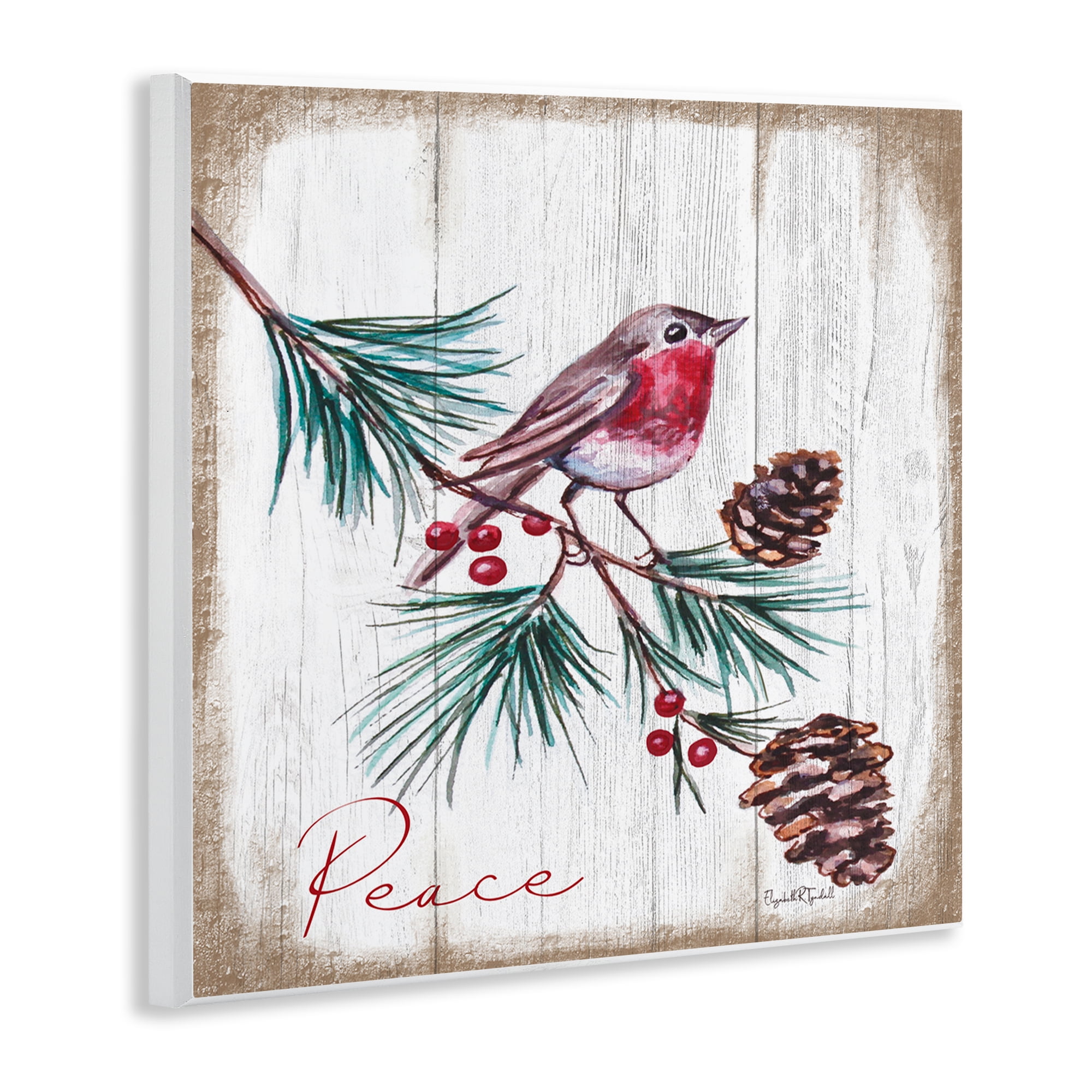Stupell Industries Rustic Bird & Pinecones Holiday Painting Unframed Art Prints Wall Art, 12 x 12