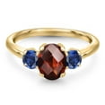 thumbnail image 3 of Gem Stone King 10K Yellow Gold Red Garnet and Blue Created Sapphire Engagement Ring for Women | 2.03 Cttw | Oval Checkerboard 8X6MM | Gemstone January Birthstone | Size 5, 3 of 6