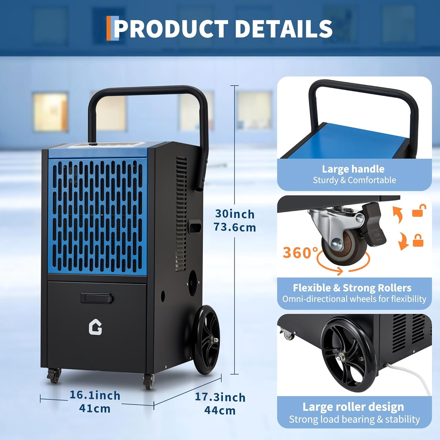 Zzistar Commercial Dehumidifier for Basement, Large Space,8000 Sq.Ft ，105 Pint Dehumidifier with Drain Hose, Timer and 4 Wheels，24H Timer, Child Lock