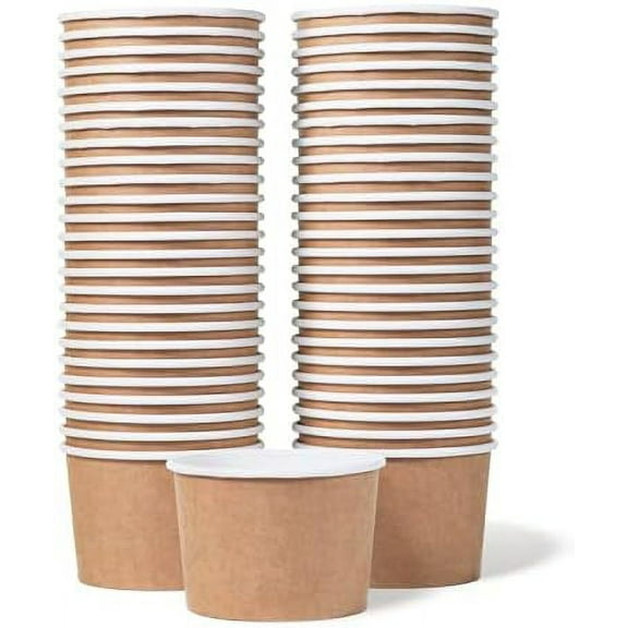 Paper Ice Cream Cups - 50-Count 9-Oz Disposable Dessert Bowls for Hot or Cold Food, 9-Ounce Party Supplies Treat Cups for Sundae, Frozen Yogurt, Soup, Brown