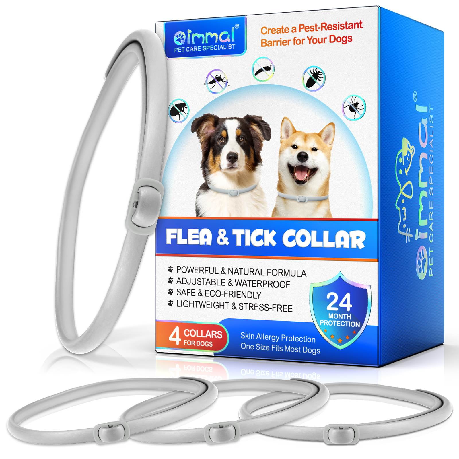 Oimmal Deworming Collar for Dogs and Puppies 6 Months Protection 25inch Adjustable Parasite Collars Fit Most Sizes Dogs Waterproof Lasting 24 Months 4 Collars Walmart