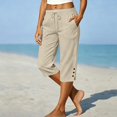 thumbnail image 4 of Lightweight Capris for Women Pedal Pushers Womens Slacks Pettie with Pockets Straight Leg with Drawstring Gauze Plus Size Pull On Pants Casual Lounge Gaucho Pants Palazzo Trousers Beige, 4 of 5