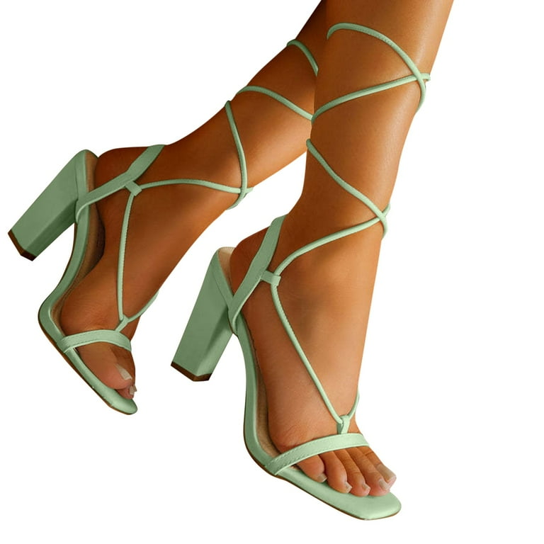 HSMQHJWE White Strappy Heels Women's Criss-Cross Strappy Gladiator Dressy  Lace Up Heels High Heeled Open Toe Dress Stiletto Sandals （Green,10) 