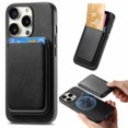 thumbnail image 1 of For Iphone 15 Pro Max Retro Magsafe Card Bag Pu Back Cover Phone Case(Black), 1 of 8