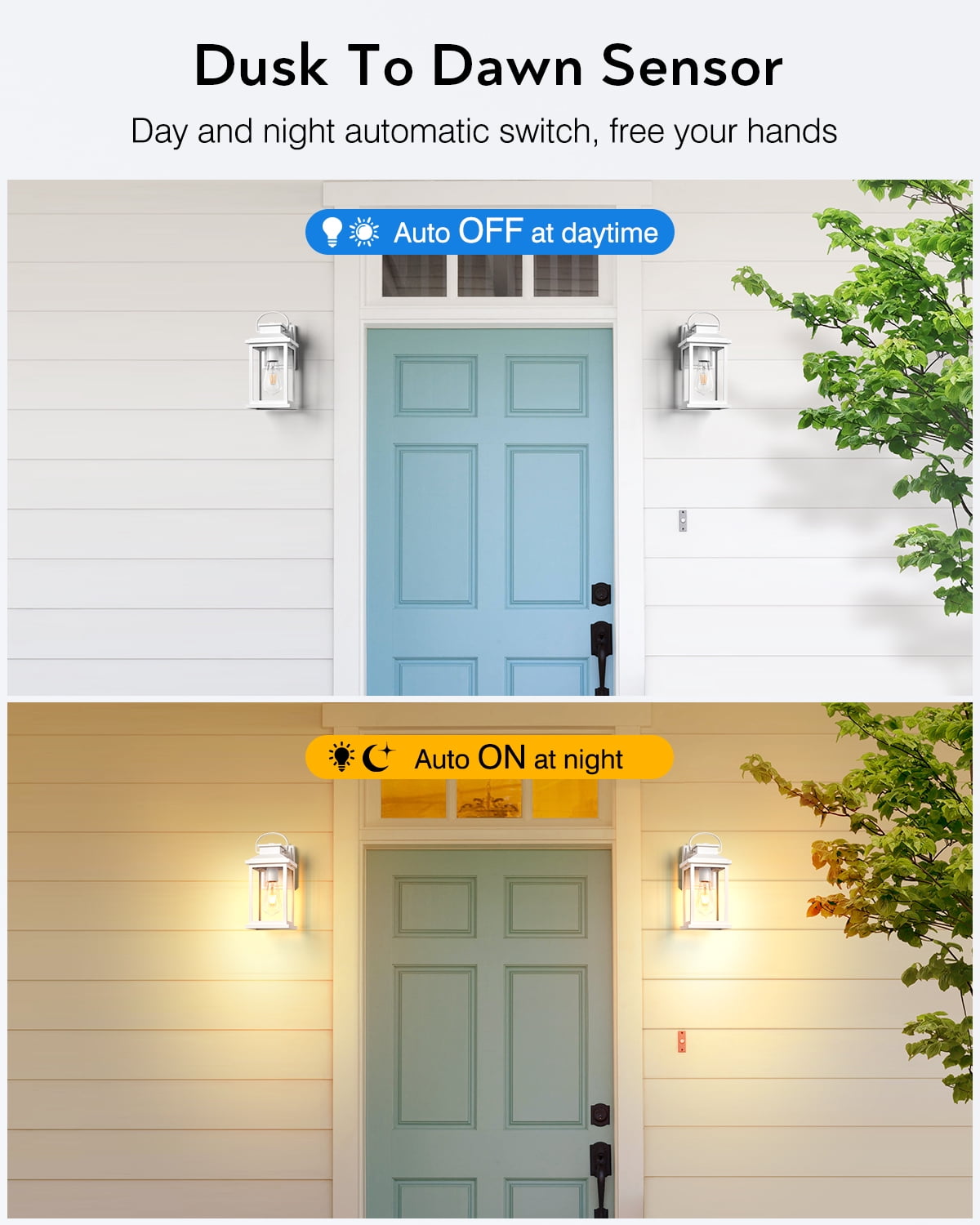 VIANIS White Exterior Garage Lighting Fixtures Wall Mount, 2 Pack Dusk to Dawn Sensor Outdoor Wall Lights for Porch, Modern Outside Lights for House, Outdoor Wall Sconces Lantern for Patio, Coach