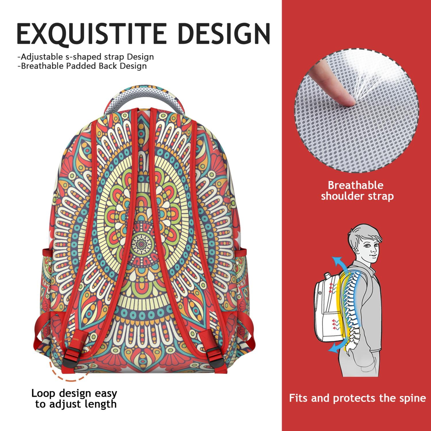 Abstract Ornamental Mandala Students Backpack Lightweight  display picture 3