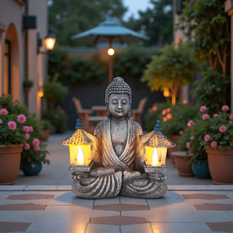 Outdoor Decor Zen Figurine Statue with Solar Lights, Zen Sculpture for Patio Yard Garden Decoration, Mother's Day Gift