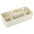 thumbnail image 1 of Organizador de escritorio apilable rectangular con compartimentos divididos, caja de almacenamiento con 5 compartimentos y asa de madera (beige), 1 of 4
