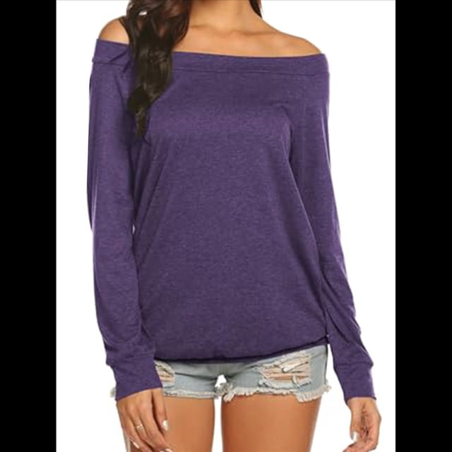 Blusa de Larga con Cuello y Hombros Descubiertos para Mujer Púrpura S