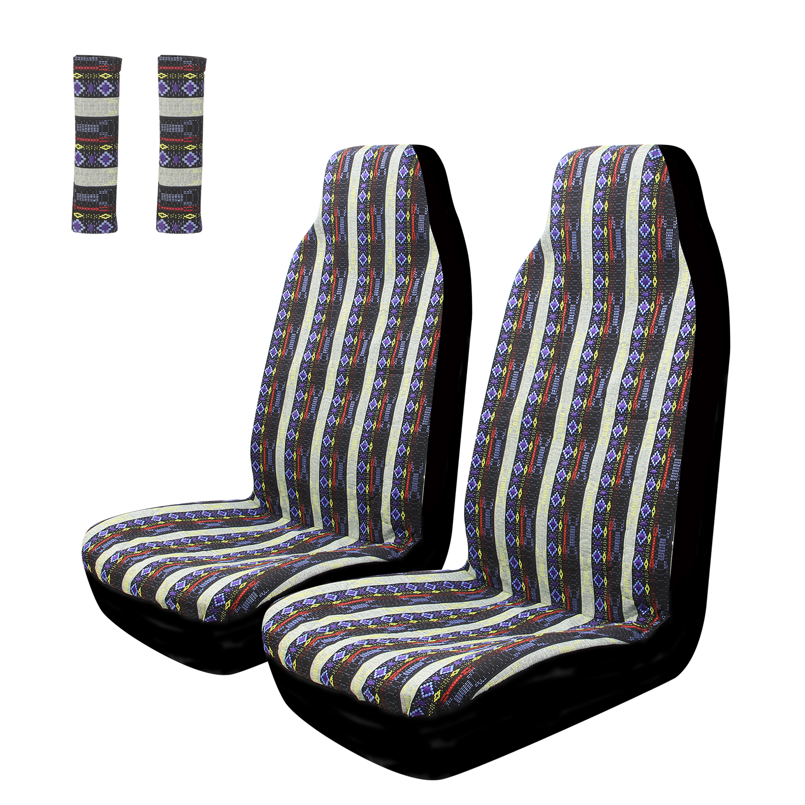 Copap 4pc Universal Baja Bucket Front Seat Cover Stripe Colorful with