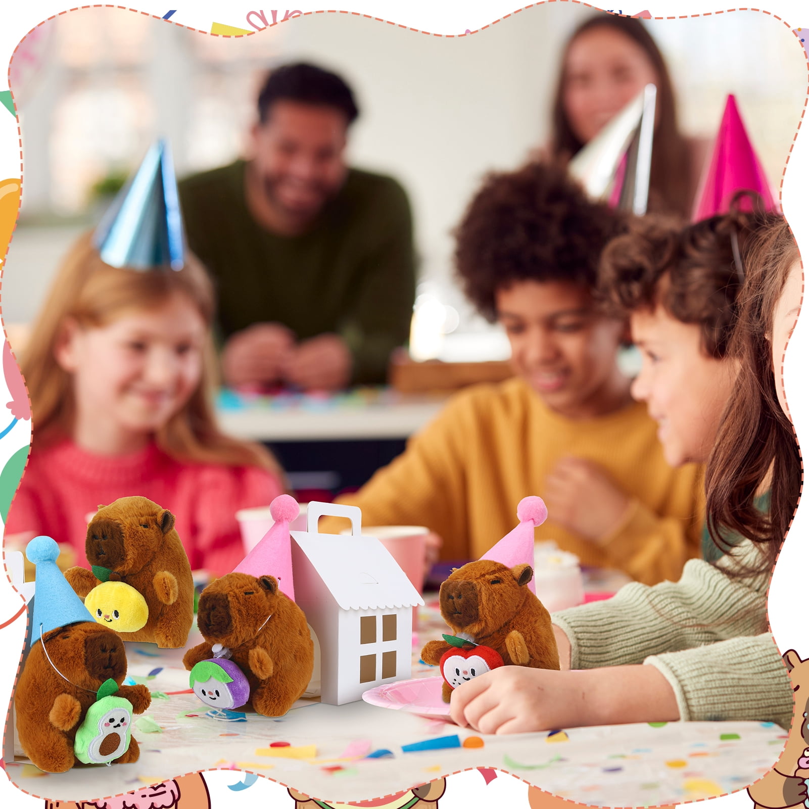 KABOER 103 Pcs Adopt An Animals Party Favor, Capybara Themed Include 12 Pcs 4.72 inch Stuffed Capybara, Adoption Card, Birthday Hats, Paper Boxes and Stickers for Party Supplies Birthday Gifts
