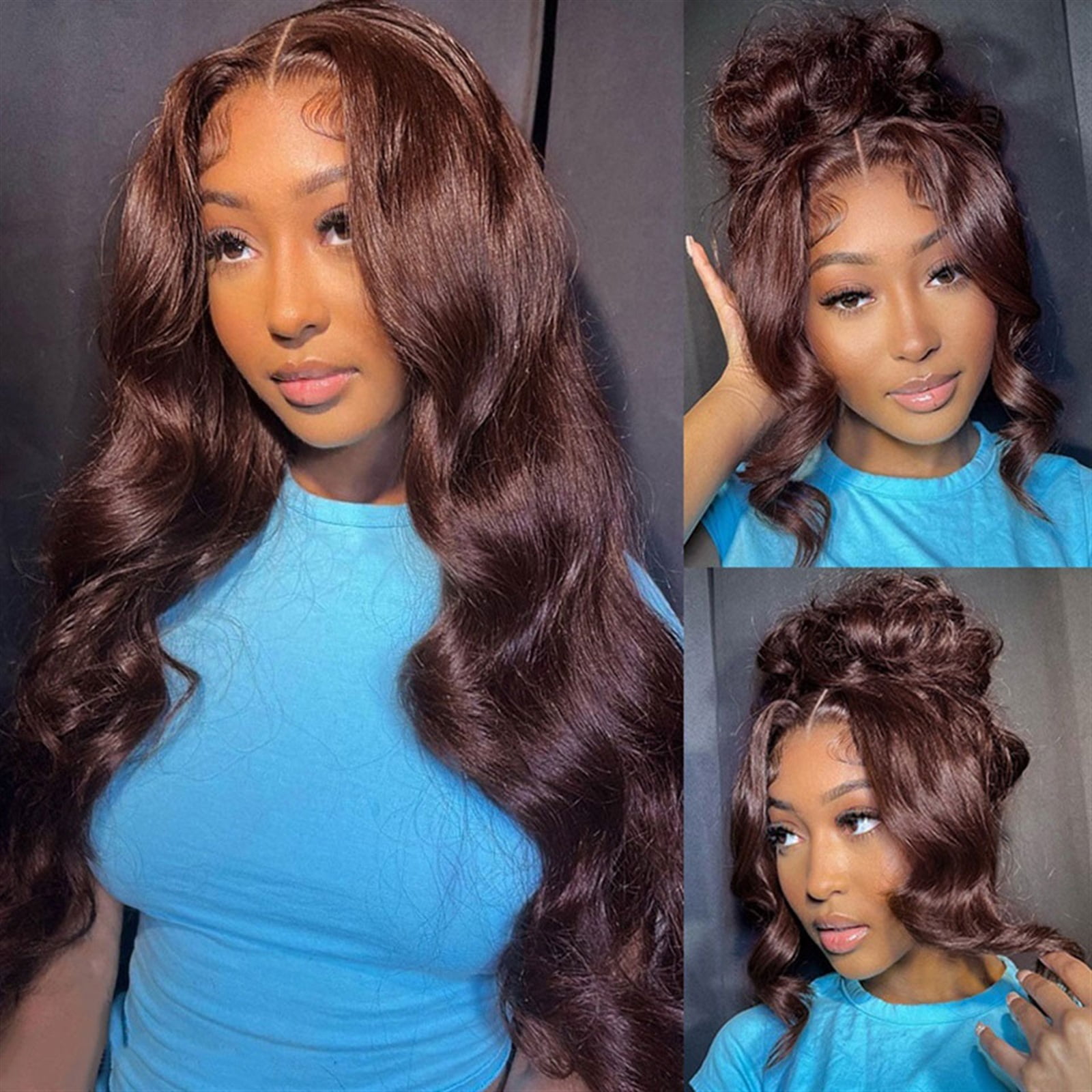 8Pcs 20 Clips Wavy Curly Full Head Clip in on Double Weft Hair Extensions Human Hair for Women - Thick Wavy Hairpieces, Soft Hair & Blends Well Hair Extensions, Brown Color