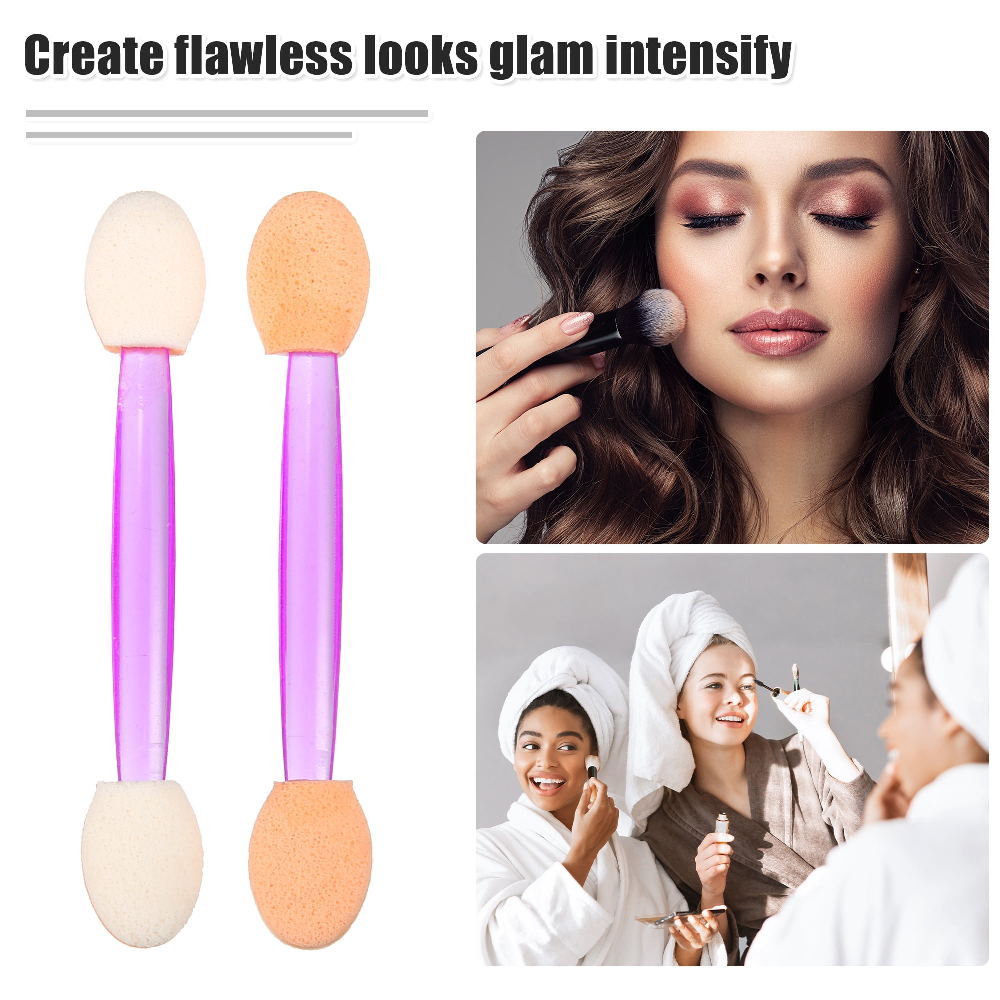Unique Bargains 25 Pcs Dual Sides Eye Shadow Sponge Applicators with Container Purple