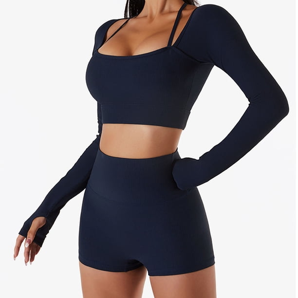 Ropa Deportiva De Entrenamiento, Top De Yoga De Mujer Con Orificio Para El Pulgar De Nailon Elástico Con Cuello Redondo Para Gimnasio ANGGREK No