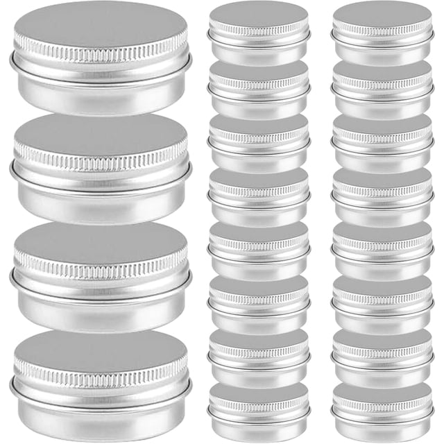 20 piezas de caja de aluminio recargable con tapa giratoria roscada, contenedores redondos pequeños recargables para el almacenamiento de polvo de joyas cosméticas, conjunto de lata de aluminio prácti