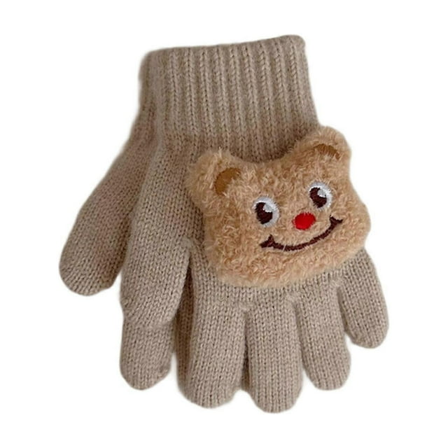 Cartoon Bear Gloves for Kids 2-5 Years Old, Comfortable Warm Gloves Fingerless/Full Finger Mitts for Winter Outdoor plush white