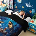 thumbnail image 4 of meiyoeat Ocean Navy Shark Twin Comforter Sets for Men Boys, Kawaii Coastal Animal Bedding Set, Black Reversible, 2 Pieces, 1 Comforter and 1 Pillowcase, 4 of 6