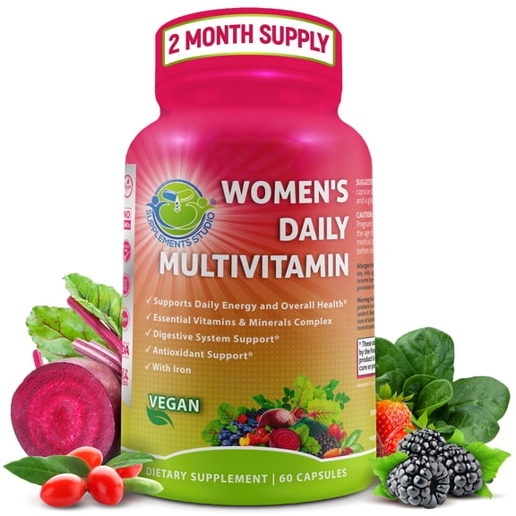Women's Daily Multivitamin - Vegan Multivitamin for Women, Optimal Health and Immune Support, Energy Boost, Made with Fruits & Vegetables, B-Complex, Probiotics, Enzymes, CoQ10, Non-GMO, 60 Count