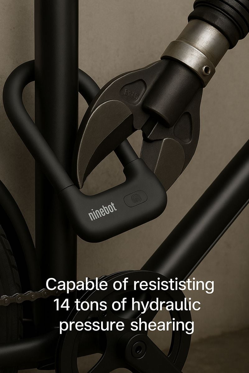 Ninebot Smart Fingerprint U-Lock - Anti-Cut and Anti-Theft, Supports Fingerprint, App, and Key Unlocking, Universal for Electric Scooters.