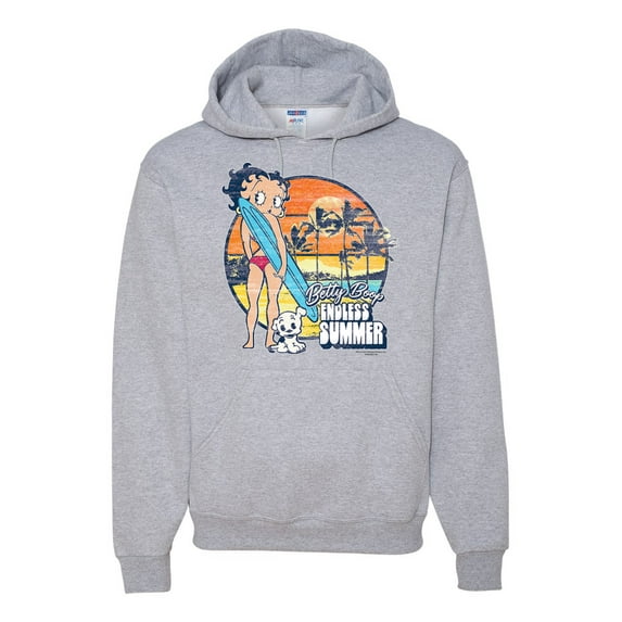 Wild Bobby, Betty Boop Endless Summer Beach the Dog Betty Boop Unisex Hoodie Sweatshirt, Heather Grey, Large
