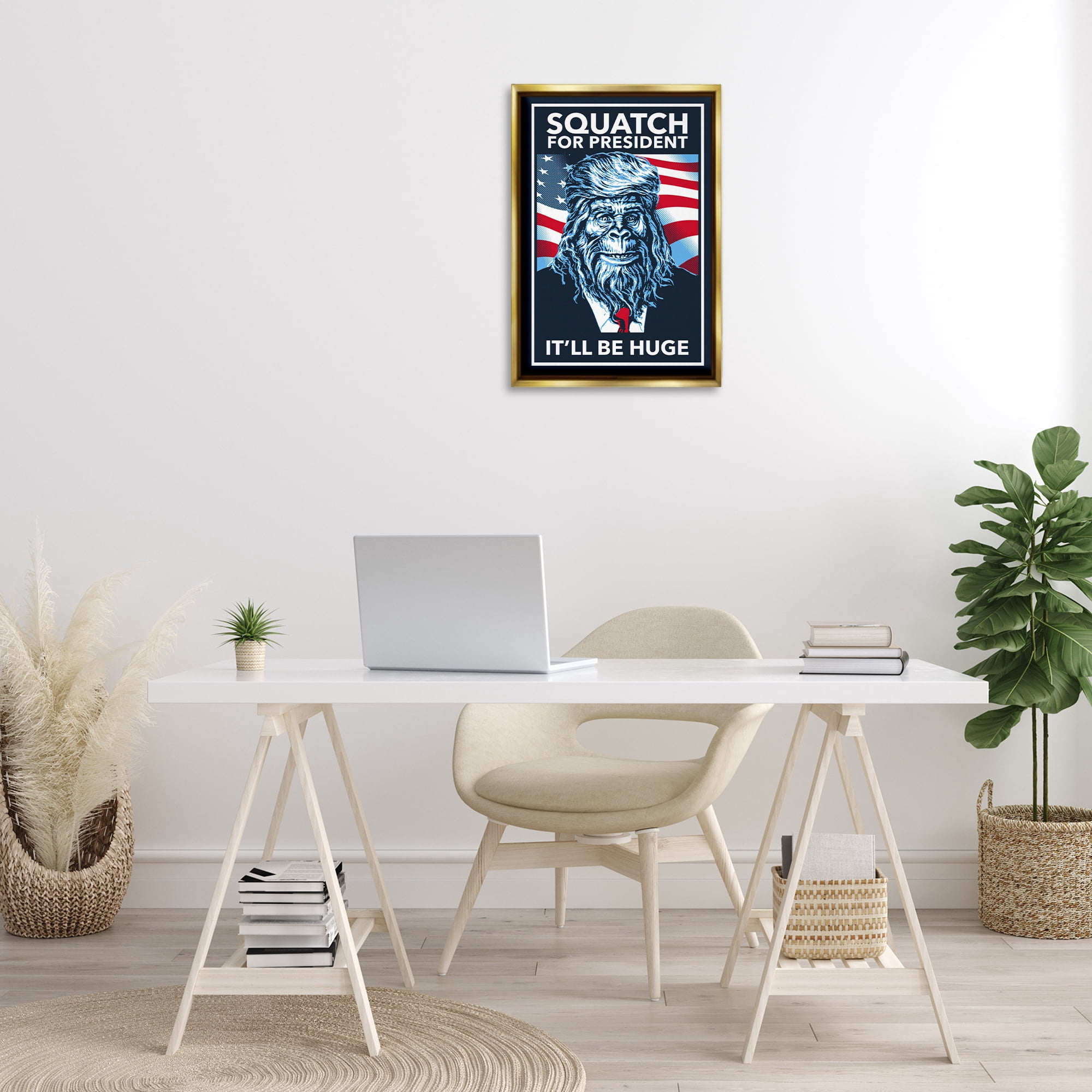 Stupell Industries Funny Mythical President Novelty Painting Gold Floater Framed Art Print Wall Art, 17 x 25