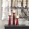 thumbnail image 2 of DecMode 3 Candle Red Glass Pillar Candle Holder, Set of 3, 2 of 8