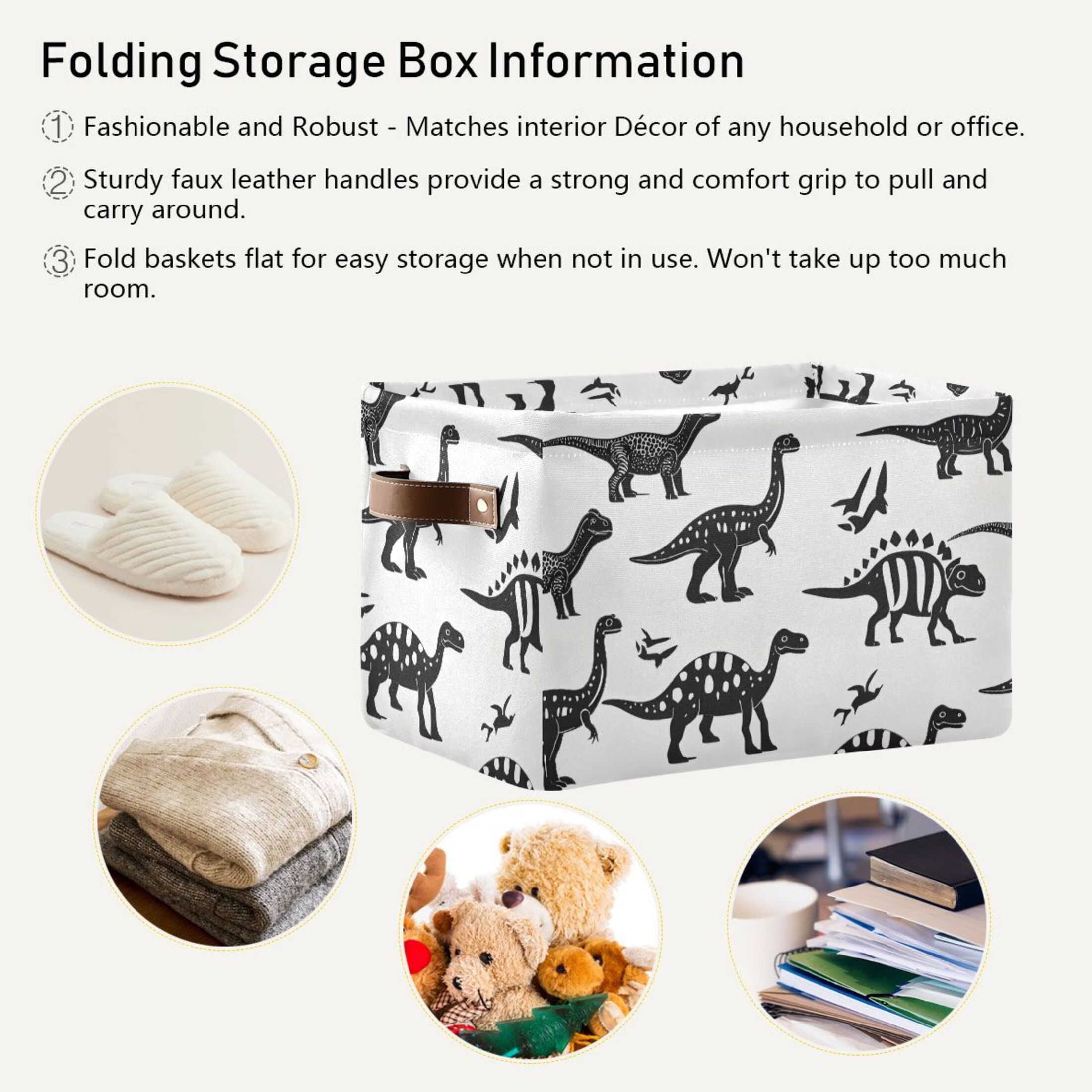 Ryvnso Dinosaurs Storage Basket Large Bin Foldable Boxes Toys Organizer 14.2x10.2x8.3in 2 PCs