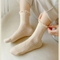 thumbnail image 3 of 3 Pairs Mid-Crew Cable Knit Socks with Ruffle Cuffs Soft Stretchy Vintage-Inspired Design, 3 PK-ivory, 3 of 6