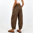 thumbnail image 6 of Cutuoiiu Women's Wide Leg Pants Cotton Linen Blend Elastic Waist Contrast Stitching Casual Trousers with Pockets Gifts, 6 of 8