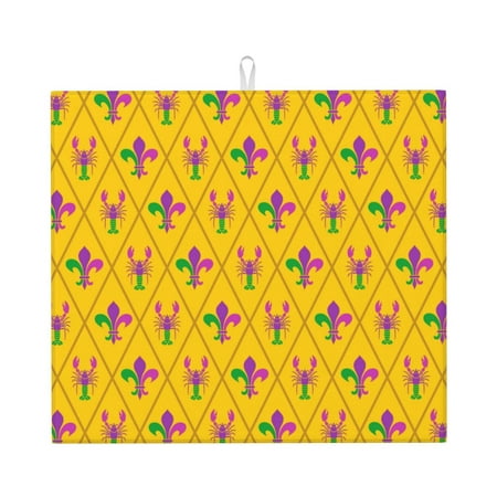 

Lukts Mardi Gras Crayfish and Fleur de lis Print Ultra Water Dish Drying Mat Slip Resistant Pad for Sink Dishes or Under Rack Kitchen Counter Accessories